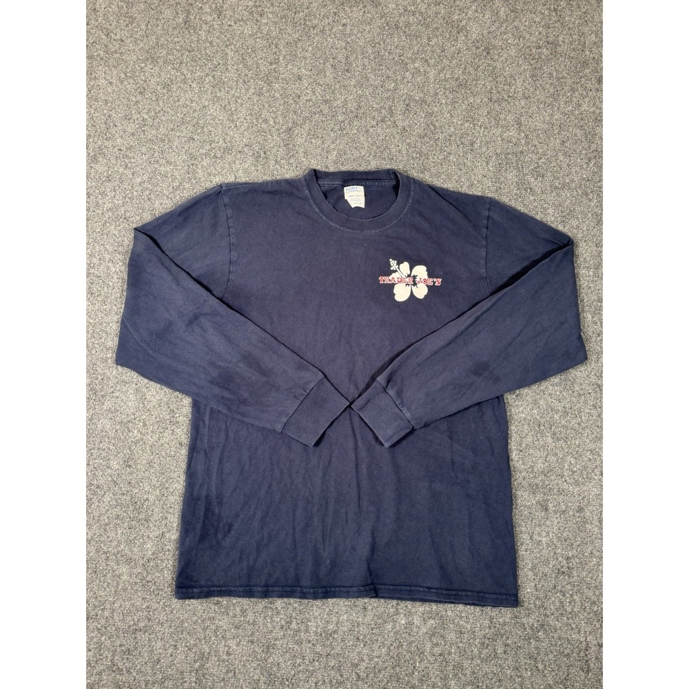 Trader Joe's Shirt Mens Medium Blue Long Sleeve Cotton Member Crew Work Tee